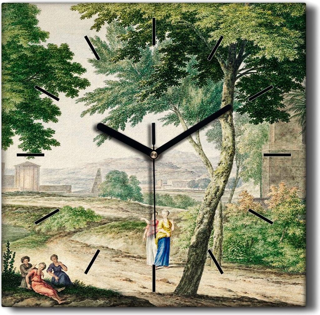 Coloray Hodiny Unikátní 30x30 cm Tiché hodiny Pro obývací pokoj a kuchyň Nástěnné hodiny Plátno Černé ručičky hodin - Vesnice strom...