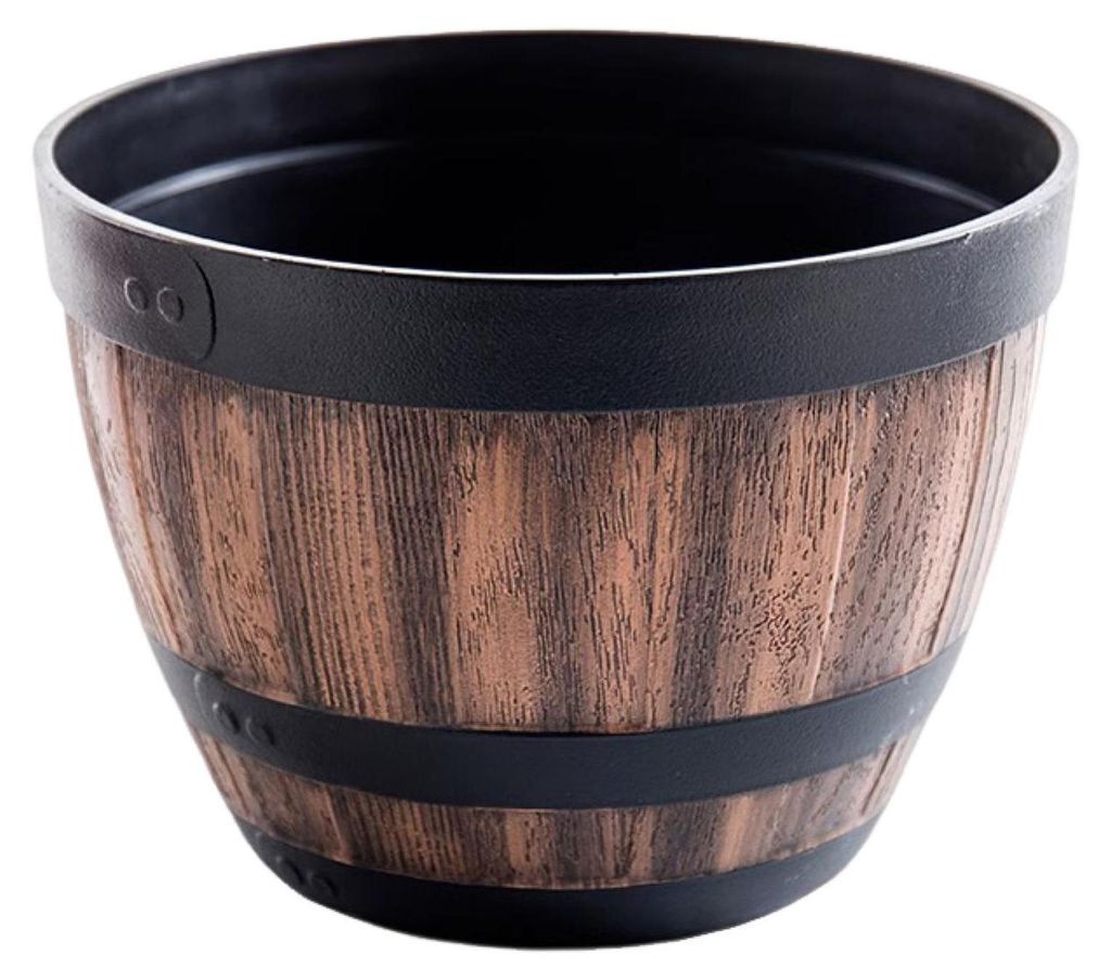 Großer Blumentopf im Whiskyfass-Design mit Abflusslöchern, Untersetzer, Lotus-Pflanzgefäß, rustikaler Gartentopf für Kräuter, für die Bepfla...