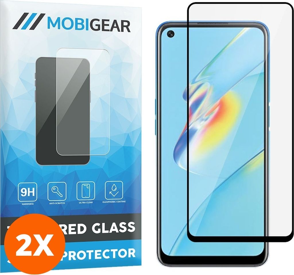 Mobigear Premium 4.99 OPPO A54 5G Panzerglas Gehärtetes Glas Displayschutz - Hüllenfreundlich - Schwarz (2er Pack)