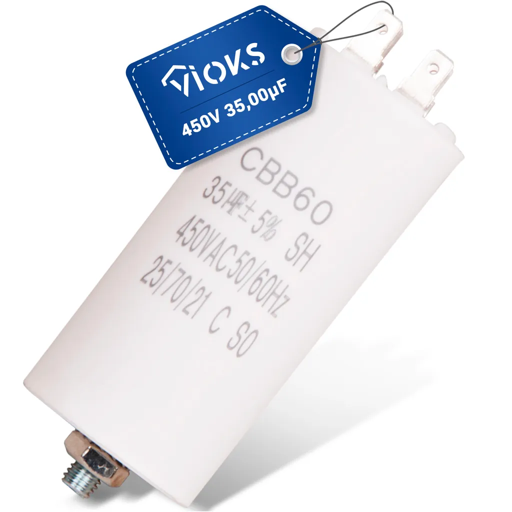 Condensateur CBB60 35µF 450V avec cosses Faston et vis de fixation