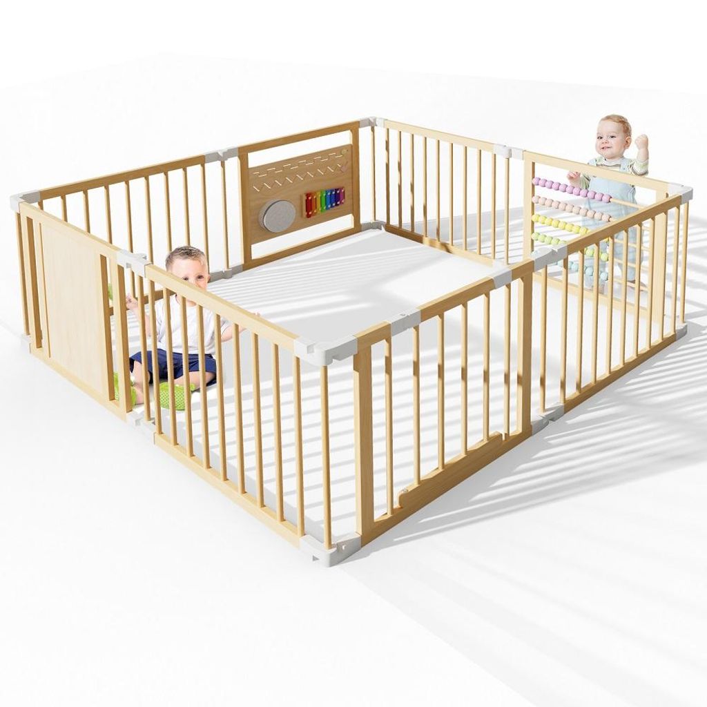 MEULBATY Laufstall Baby Laufgitter, klappbar Holz Laufstall Produktbild 