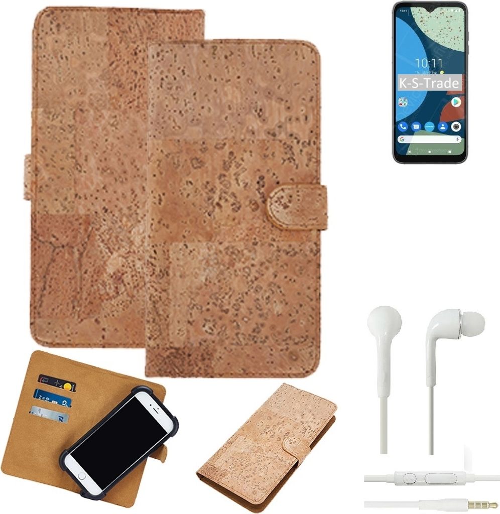 K-S-Trade Hülle kompatibel mit Fairphone 4 + in ear Kopfhörer Kork Handyhülle Cover Schutzhülle TPU Case Bumper in Hellbraun, (1x)