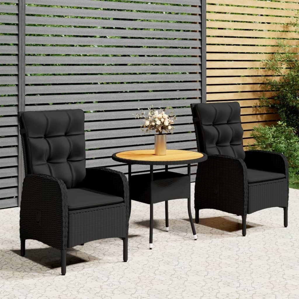 "Rabatt" 3-tlg. Garten-Bistro-Set - mit tishe & Stuhl - Poly Rattan Schwarz - Lounge-Dining set CC2573