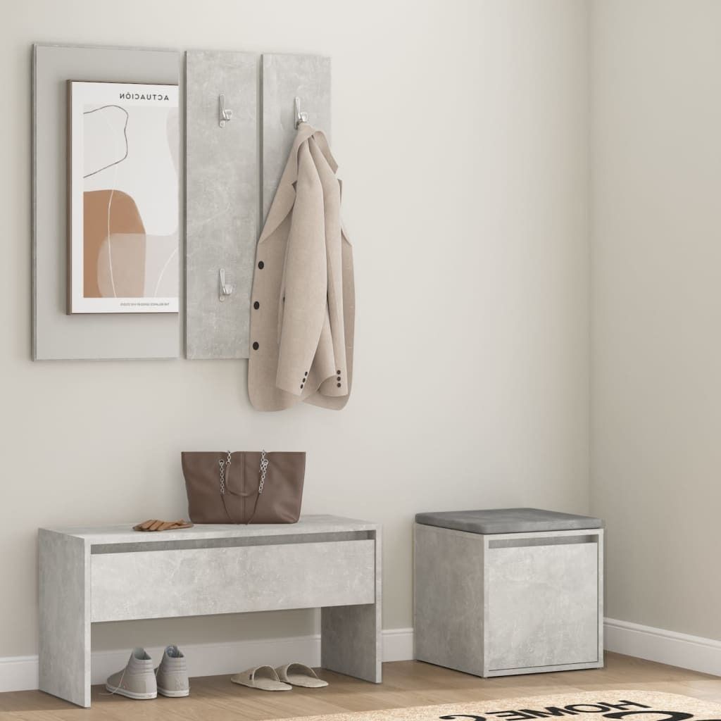 Design Garderoben-Set Betongrau Holzwerkstoff - Sitzbänke 2025 Neu2151844 2parcel