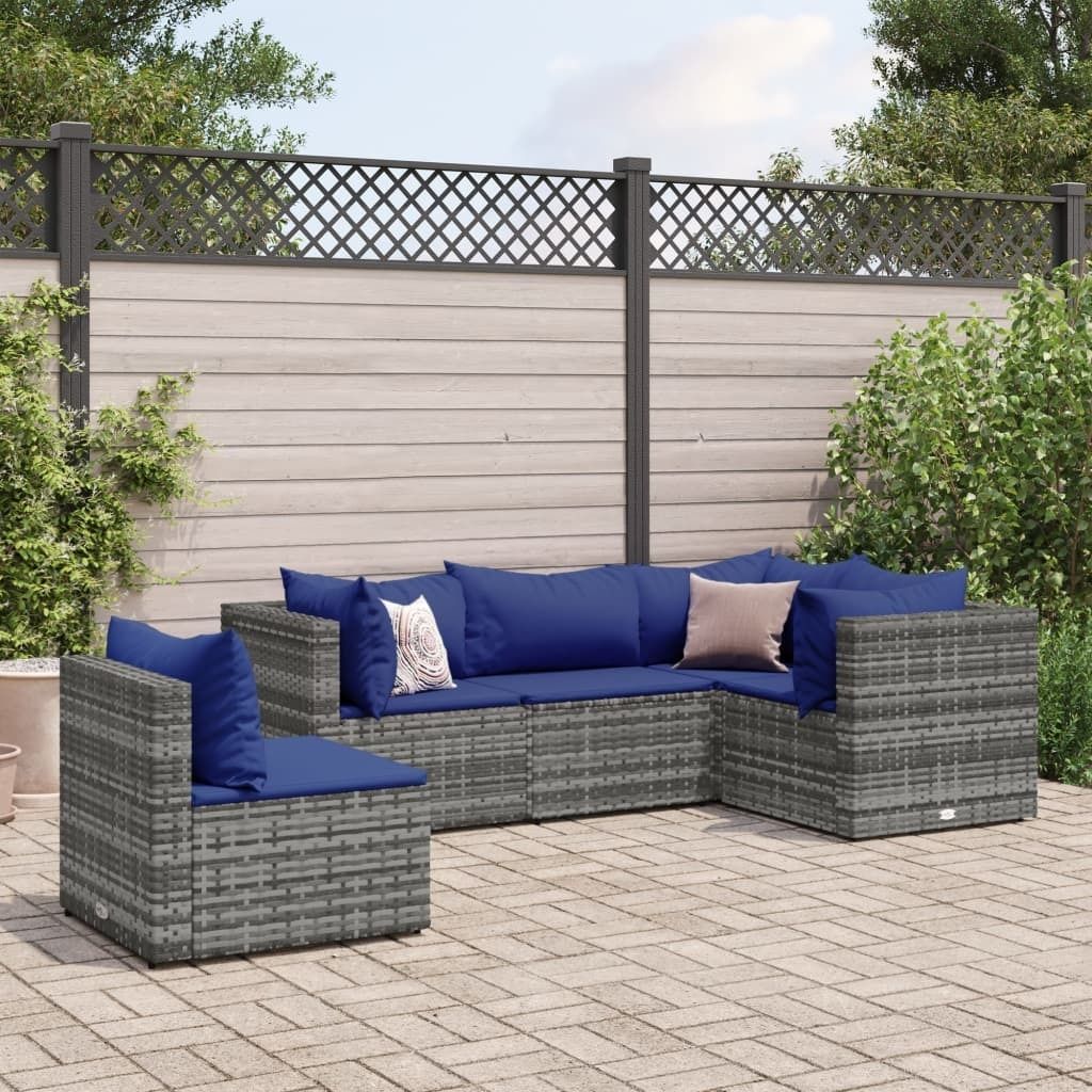Maison Exclusive - 5-tlg. Garten-Lounge-Set mit Kissen Grau Poly Rattan
