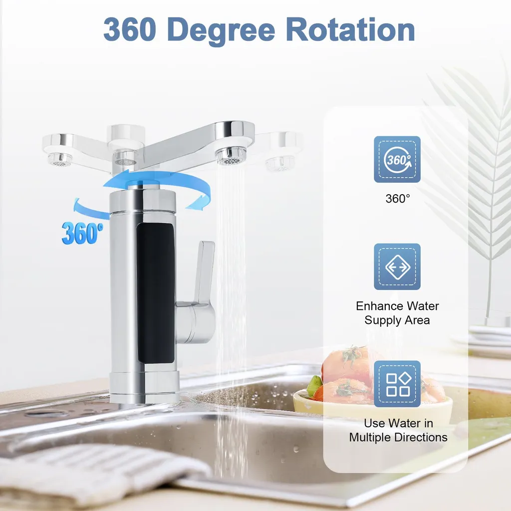 Robinet électrique 360° eau chaude rapide, idéal sans plomberie - Argent - 4