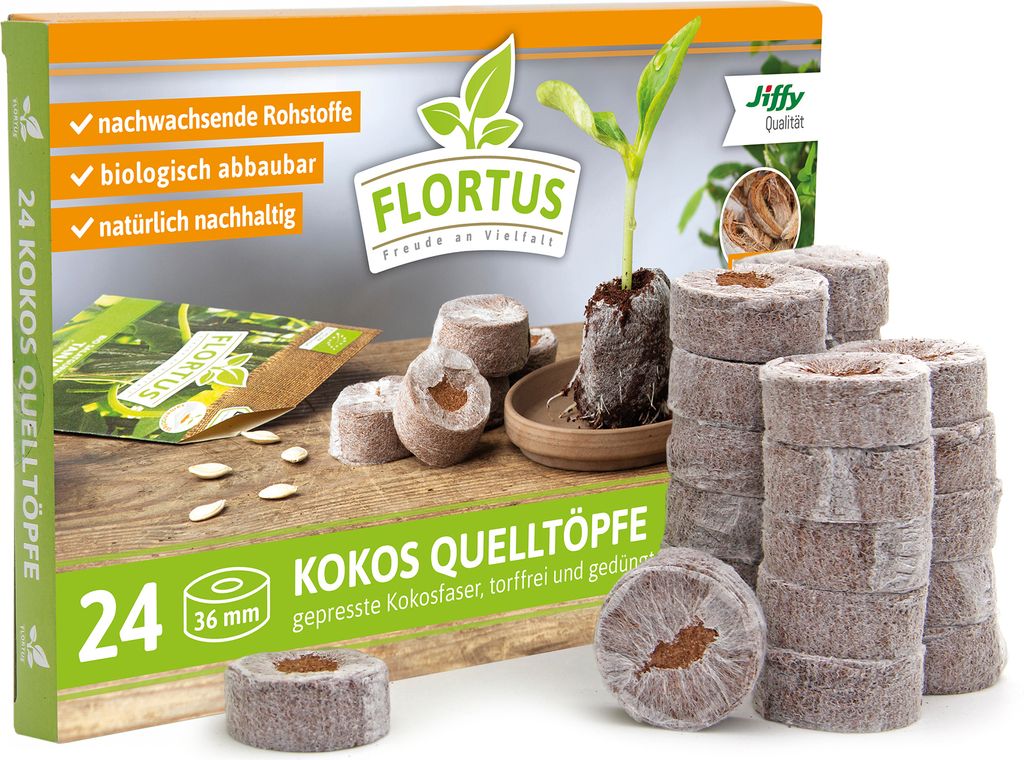 Kokos Quelltöpfe 36 mm | Kokos Quelltöpfe von FLORTUS, Menge (Stück):24 Stück