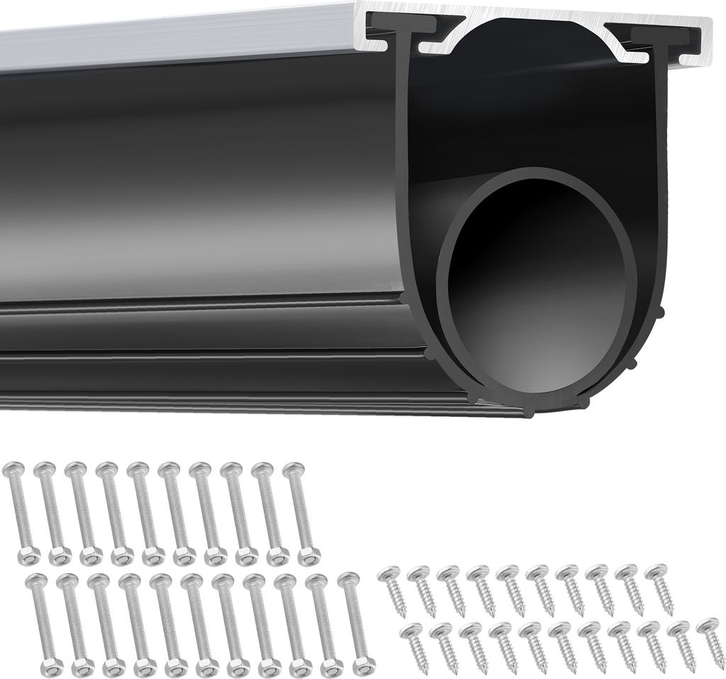 A product shot of a garage door seal and screws against a white background.