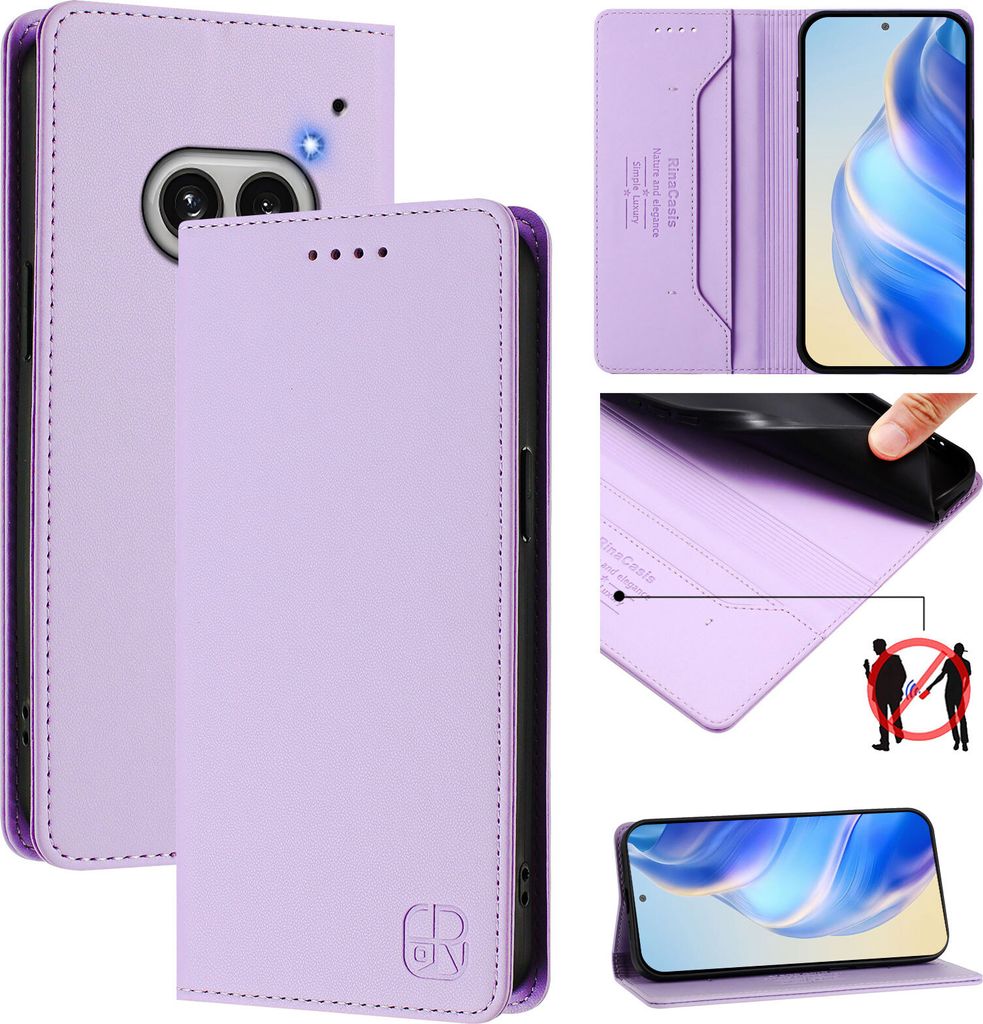 Lederhülle für Nothing Phone 2A Hülle Flip Brieftasche Kartenfächern Ständer Schutzhülle Violett