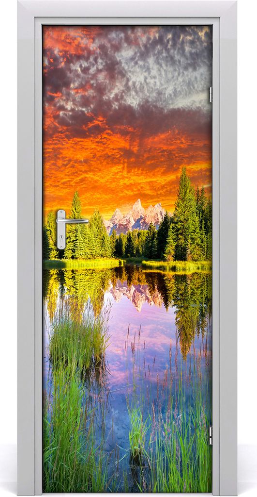 Tulup Türaufkleber 75x205 cm Dekorative Aufkleber Selbstklebend Wasserdichte Tapete Abnehmbar Schlafzimmer Wohnzimmer Wohnkultur - See im Wald