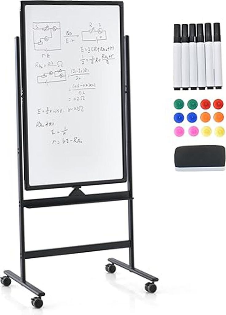 Mobiles doppelseitiges Whiteboard, 60 x 90 cm, Magnettafel auf Füßen, 2-fach höhenverstellbar, trocken abwischbar (Schwarz, 60 x 100 cm)