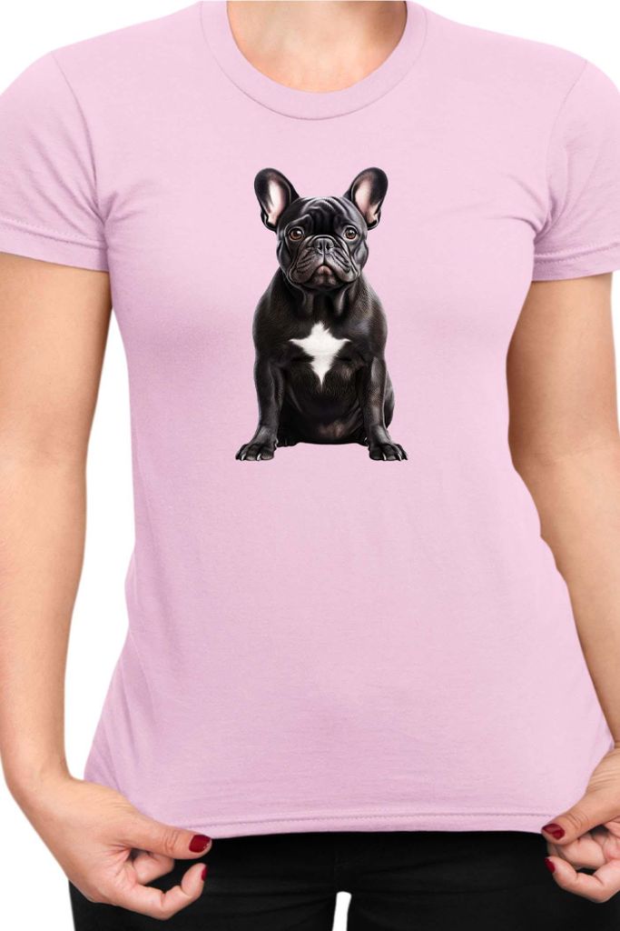 Damen T-Shirt Dogs Breeds French Bulldog Dog Breed 006, Lady L / Hellrosa