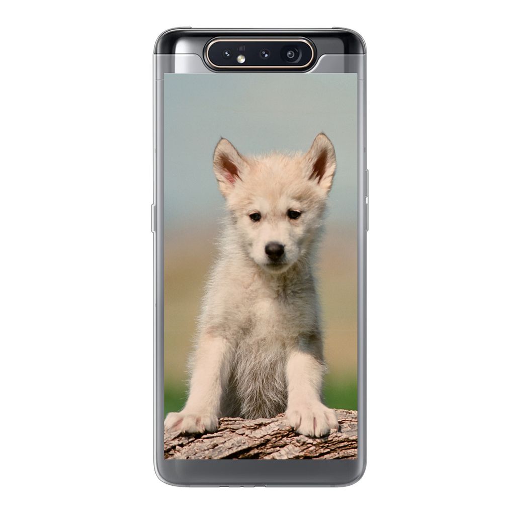 MuchoWow Handyhülle Schutzhülle Hülle für Samsung Galaxy A80 Wolf - Kind - Holz Silikon Softcase Handy Hülle - Schutzdeckel