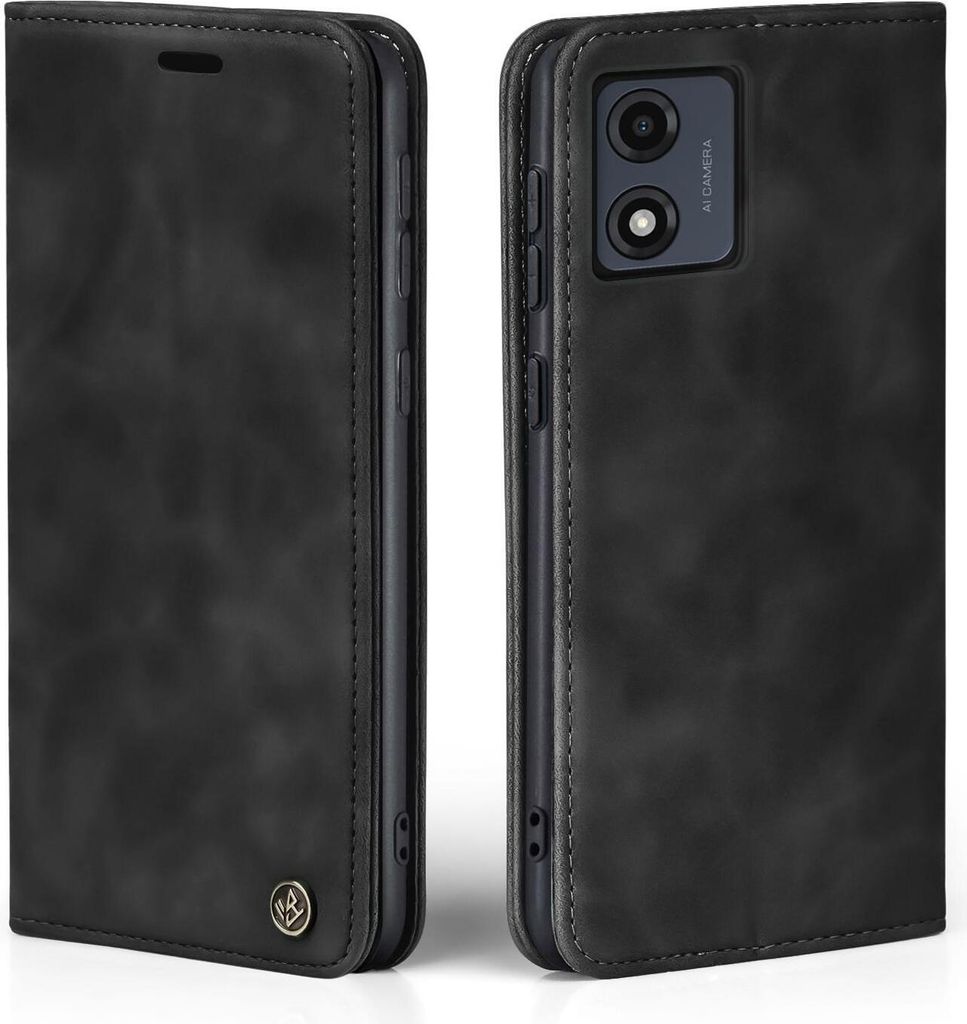 Handy Hülle für Motorola Moto E13 Klapphülle Bookcase Flip Cover Handy Tasche Etui Farbe: Schwarz