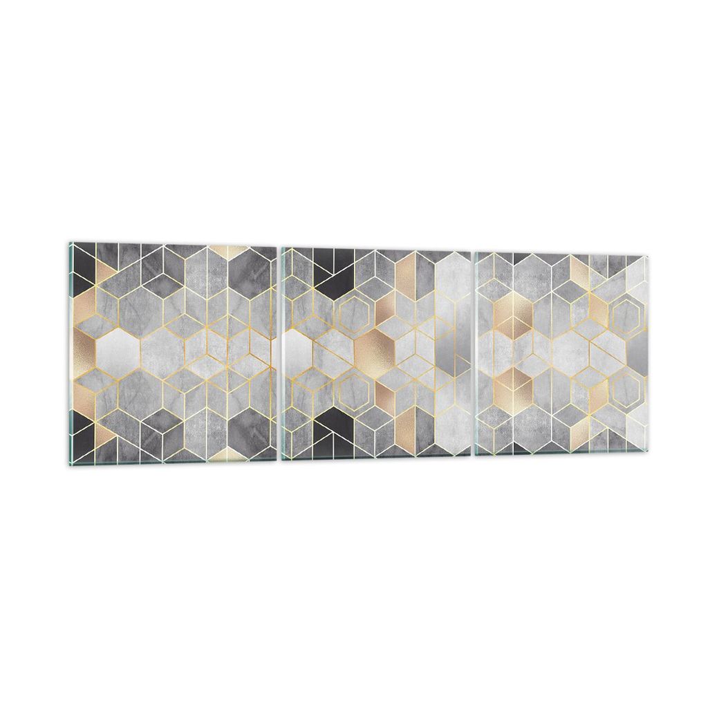 Bilder auf glas - 3 Teile - Geometrisch Abstraktion Sechsecke - 150x50cm - Glasbilder - Wandbilder - Bilder - Wanddekoration aus Glas - Glas Bilder...