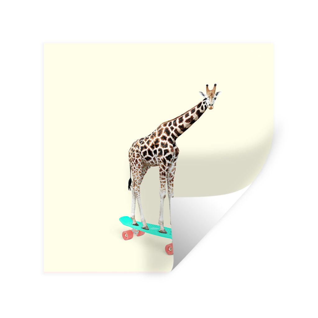 MuchoWow Wandtattoo Wandsticker Wandaufkleber Giraffe - Muster - Skateboard - Rosa - Tiere 30x30 cm Selbstklebend und Repositionierbar - Repositi...