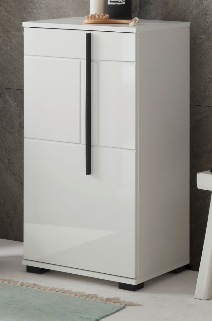 Badezimmer Kommode "Design-D" in weiß Hochglanz Badschrank 45 x 87 cm Unterschrank