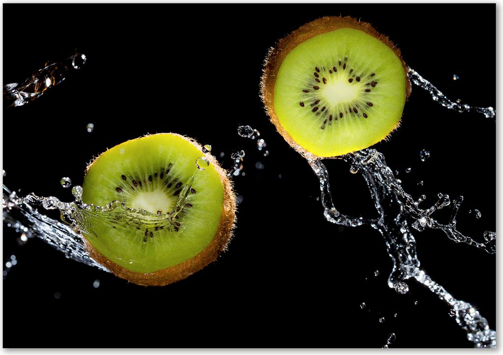 Tulup Glas-Bild - 100 x 70 - Wandbild aus Glas - Wandkunst - Wandbild hinter gehärtetem Sicherheitsglas - Essen & Getränke - Kiwi Wasser - Grün