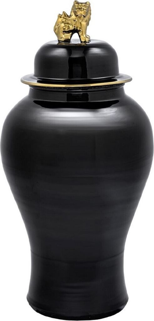 Casa Padrino Luxus Deko Vase Schwarz / Gold Ø 42 x H. 90 cm - Chinesische Porzellan Vase mit Deckel