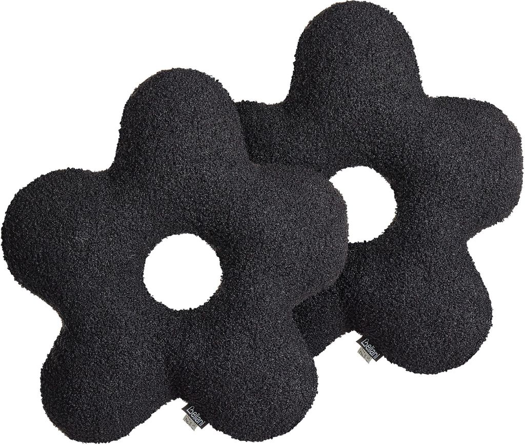 BELIANI Dekokissen 2er Set Schwarz Webpelz mit Füllung 40x40 cm Teddy-Optik Blumenform Modern Wohnzimmer Schlafzimmer Ausstattung Sofakissen Zierk...