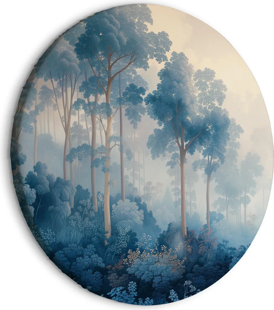 Quadro Rotondo Bosco Blu Onirico 40cm - Arte su Tela per Pareti