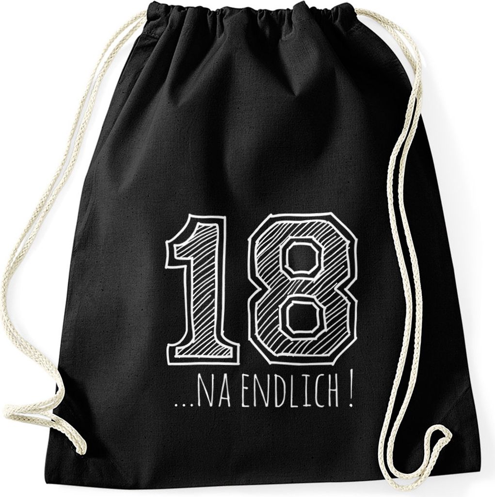 Turnbeutel Geschenk Geburtstag 18... na endlich College Sketch Moonworks schwarz unisize