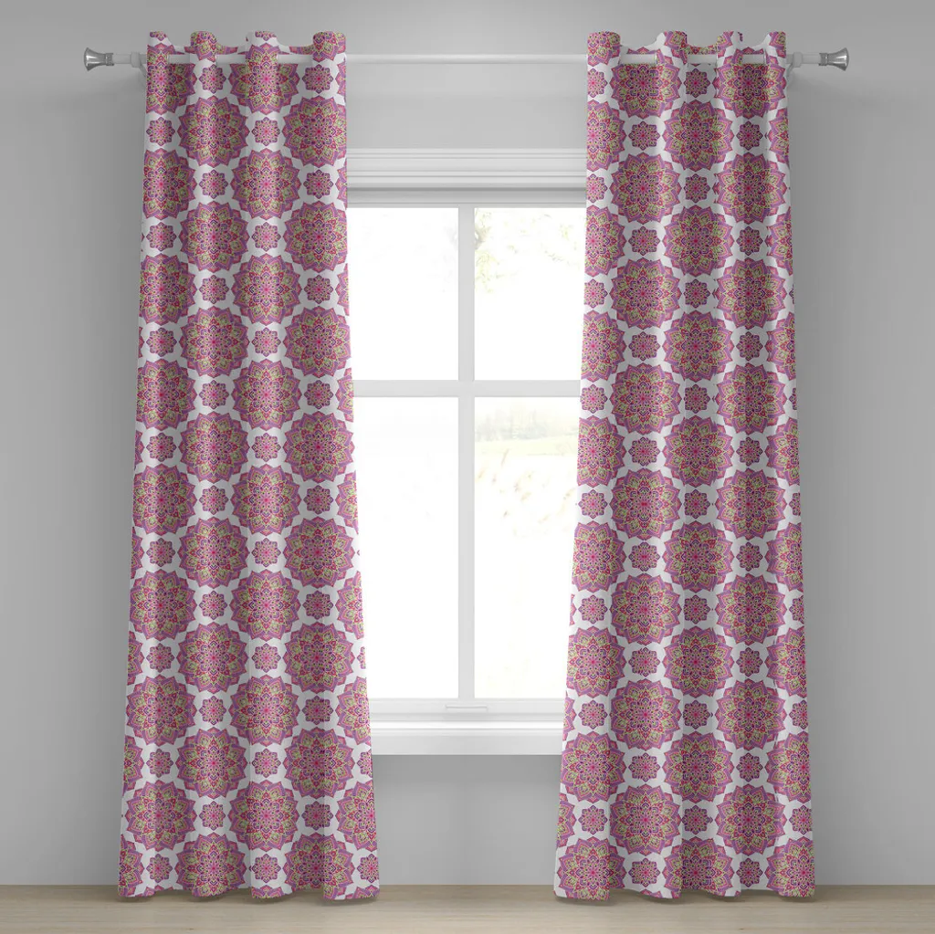 Paire de rideaux occultants Mandala Lotus 280 x 175 cm Violet et Fuchsia