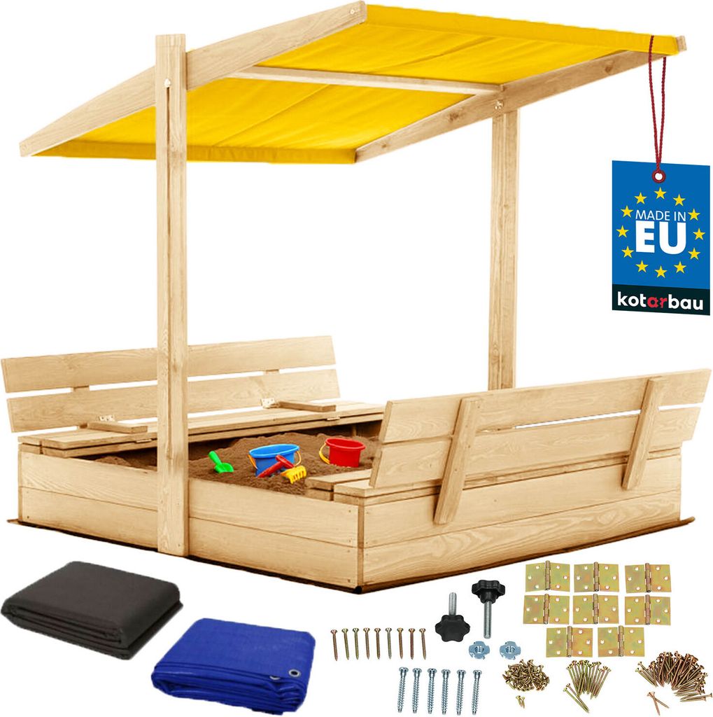 KOTARBAU® Sandkasten mit Dach 120x120 cm Holz mit Abdeckung Produktbild 
