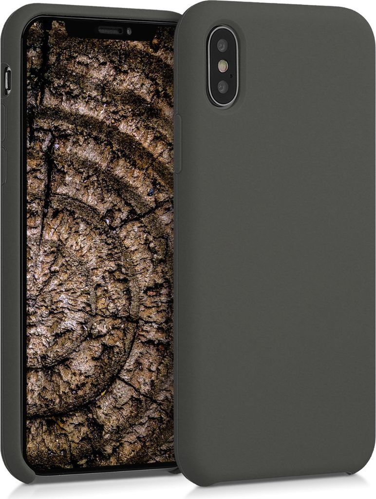 kwmobile Hülle kompatibel mit Apple iPhone X Hülle - Silikon Handy Case - Handyhülle weiche Oberfläche - kabelloses Laden - Olivgrün