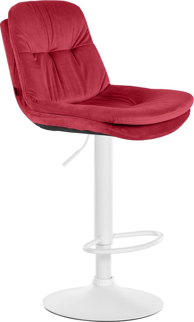 Barhocker MITUN - Samt Rot 46x54x94 cm Weiß | Barstuhl Höhenverstellbar Mit Lehne Drehbar Tresenhocker Tresenstuhl Kneipenhocker Kneipenstuhl