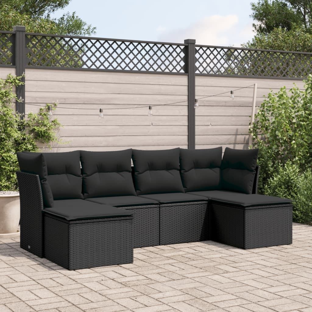 Maison Exclusive - 6-tlg. Garten-Sofagarnitur mit Kissen Schwarz Poly Rattan