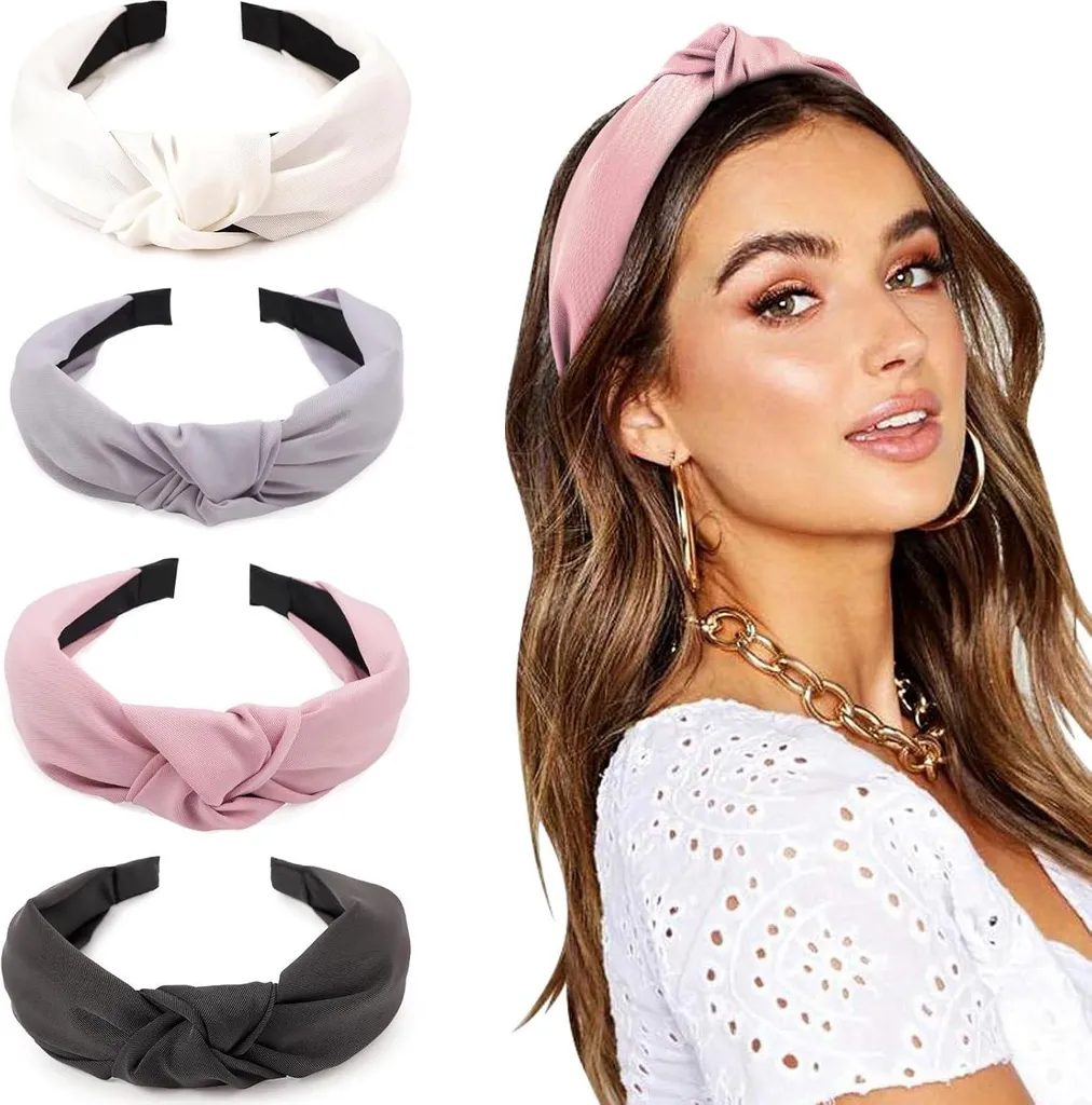 4 Fasce Capelli Boho Style Annodate - Turbante Elastico Largo Donna