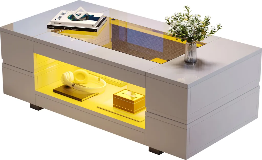 Table Basse Lumineuse Bluetooth Blanche LED - Contrôle via Application