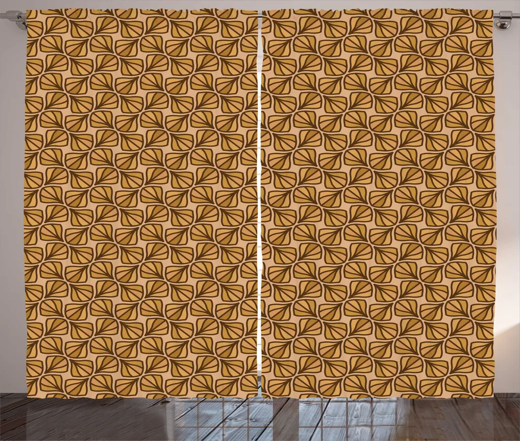Rideau Occultant Partiel Anti-Regard 280x225 cm Style Rustique Feuilles Brun
