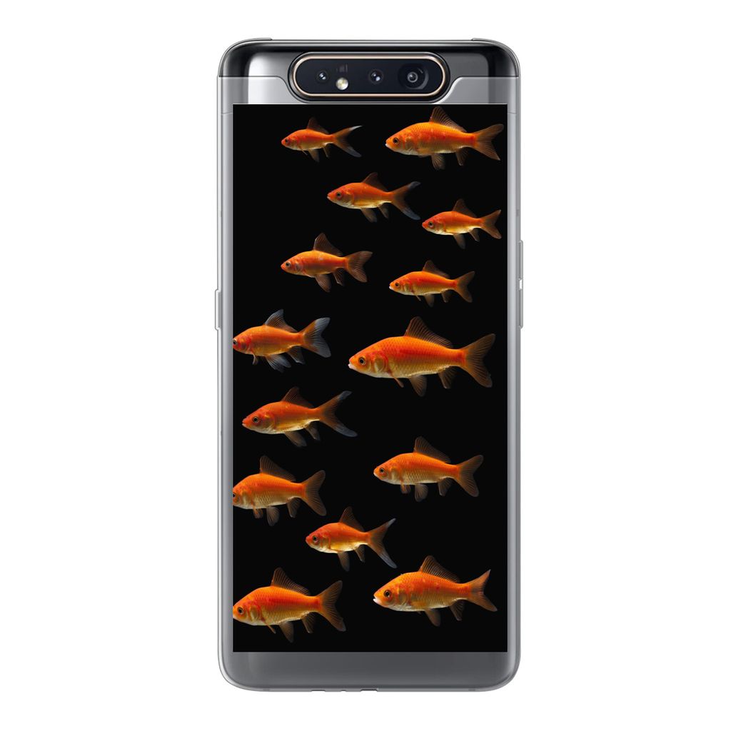 MuchoWow Handyhülle Schutzhülle Hülle für Samsung Galaxy A80 Goldfisch - Tiere - Schwarz Silikon Softcase Handy Hülle - Schutzdeckel