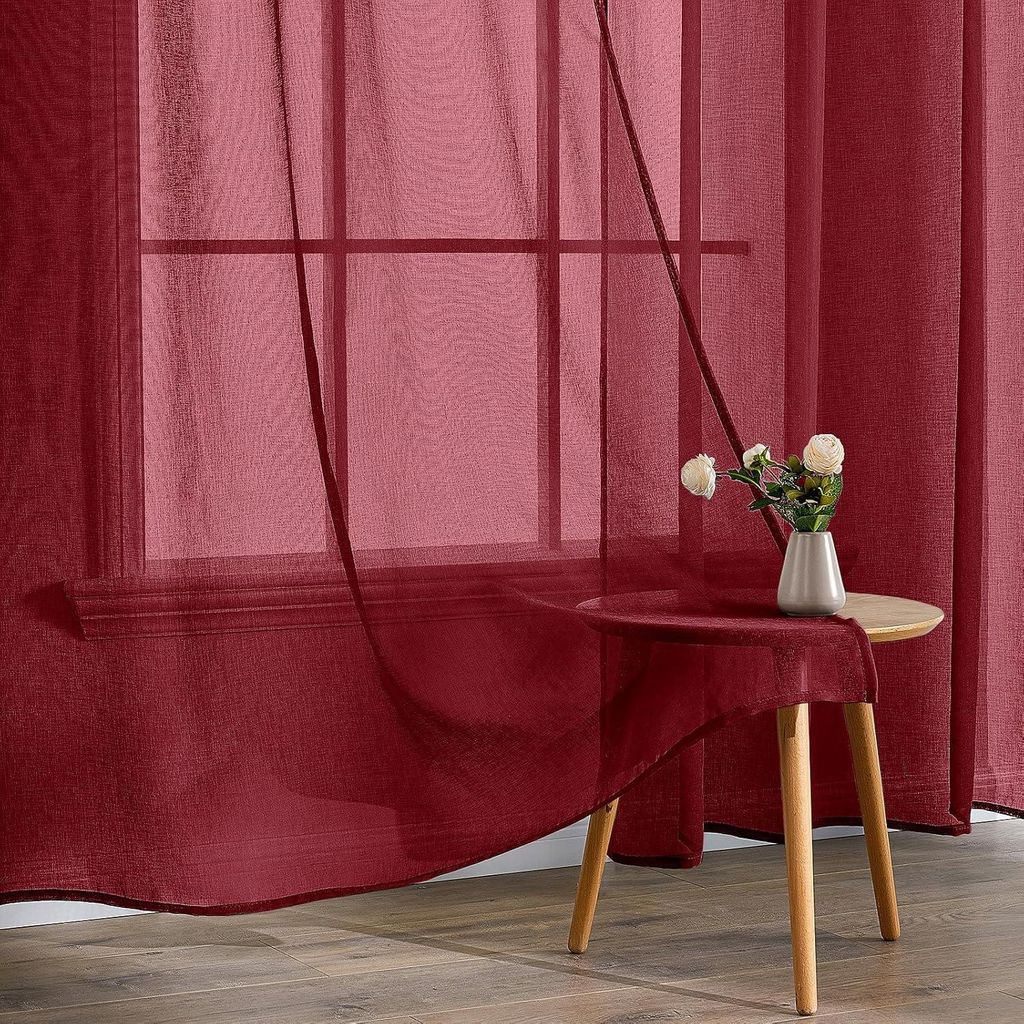 Fertige Vitrage mit Haken - Vitrage Vorhänge - Vitrages - Vitrage mit Haken - 140 X 215 cm/Rot - 2 Stück