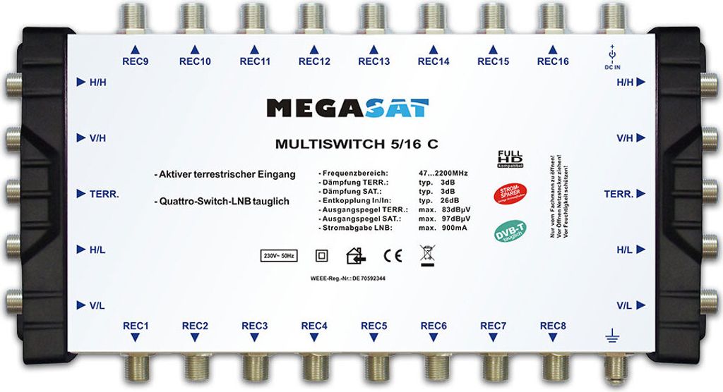 Megasat Multischalter 5/16 C Kaskade Multiswitch DiSEqC Verteiler erweiterbar Quad tauglich