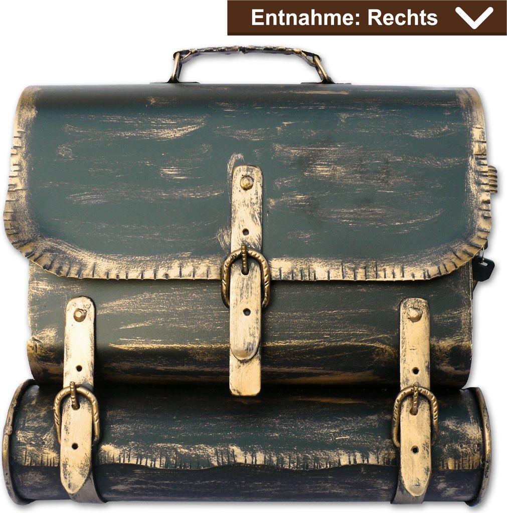 BRIEFKASTEN Handarbeit Antik Kupfer - Silber - Bronze - Gold Look Tasche Ranzen Zeitungsrolle - Farbe: Schwarz-Bronze | Entnahme: Rechts