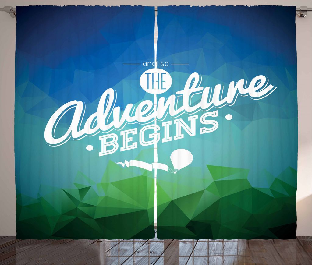 ABAKUHAUS Zitat Rustikaler Gardine, Polygonal Zusammensetzung Shapes, Schlafzimmer Kräuselband Vorhang mit Schlaufen und Haken, 280 x 245 cm, Grü...