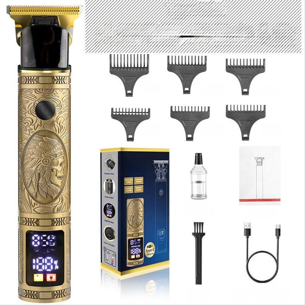 INF Goldener Haarschneider für Herren: Digitalanzeige, 3 Geschwindigkeiten, 7-teilig