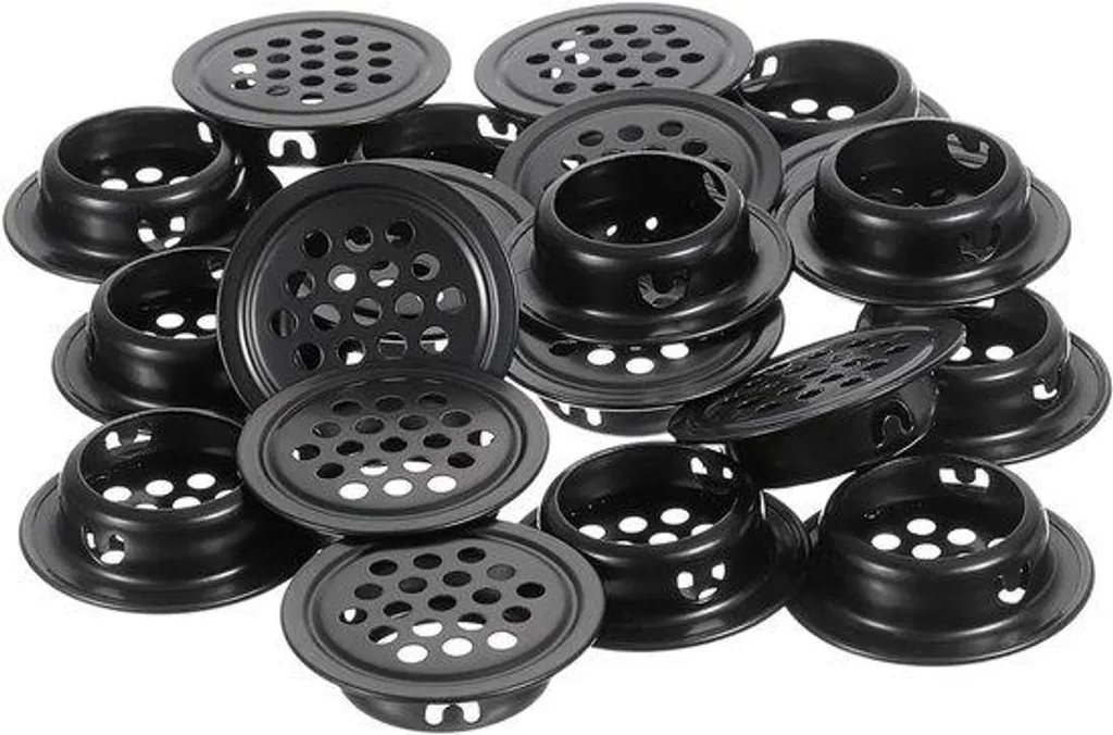 Grille d'aération pour meuble à chaussures et meuble TV noir 25mm, pack 20
