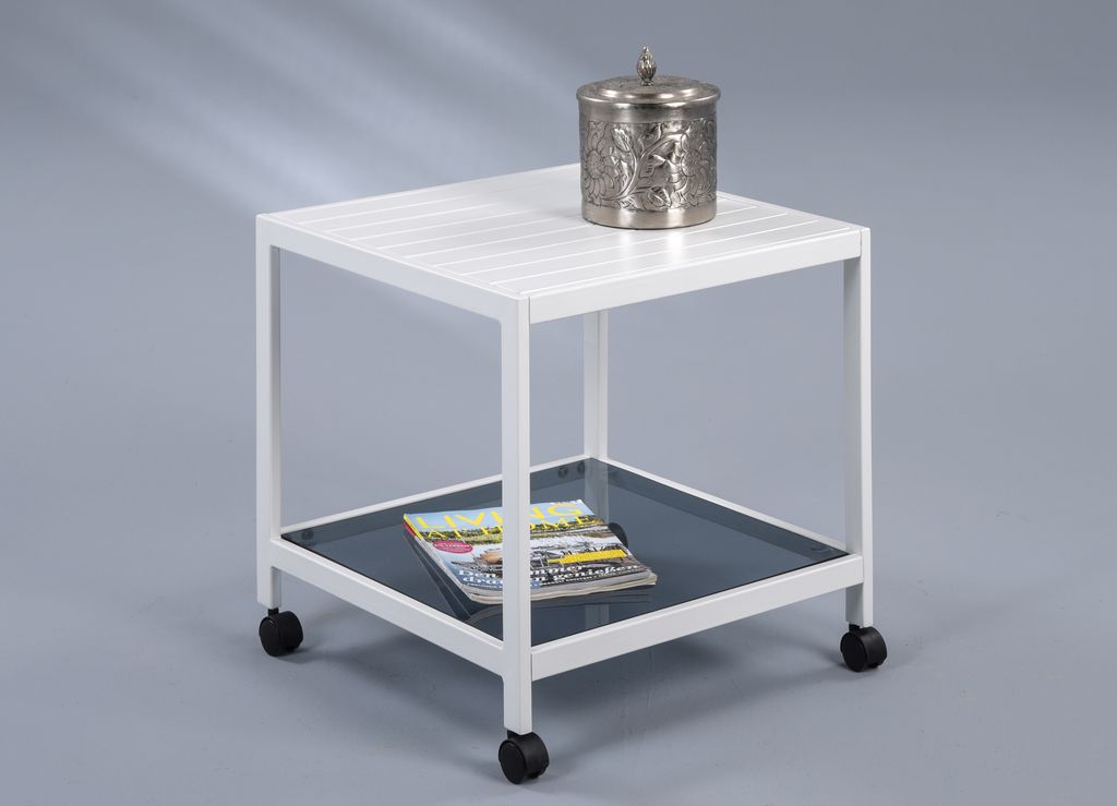 Couchtisch / Beistelltisch "Tago" auf Rollen - Metall - weiß - 50x50x50cm