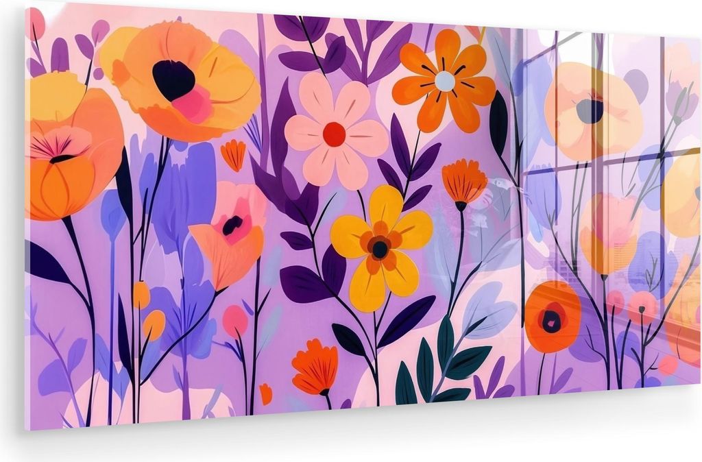 MuchoWow Glasbilder - Bilder auf Wandbild - Foto auf Glas Blumen - Bunt - Blätter 80x40 cm Wanddekoration aus Glas - Acrylglasbild - Acrylbilder -...