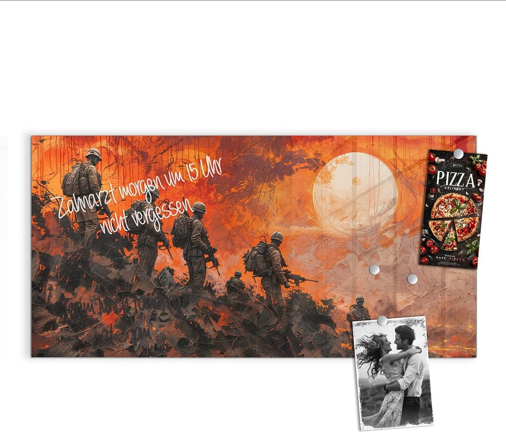 Magnettafel 100x50cm Pinnwand Whiteboard beschreibbar - Soldaten im Sonnenuntergang