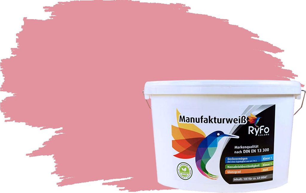 RyFo Colors Bunte Wandfarbe Manufakturweiß Flamingopink 10l - weitere Violett Farbtöne und Größen erhältlich, Deckkraft Klasse 1, Nassabrieb K...