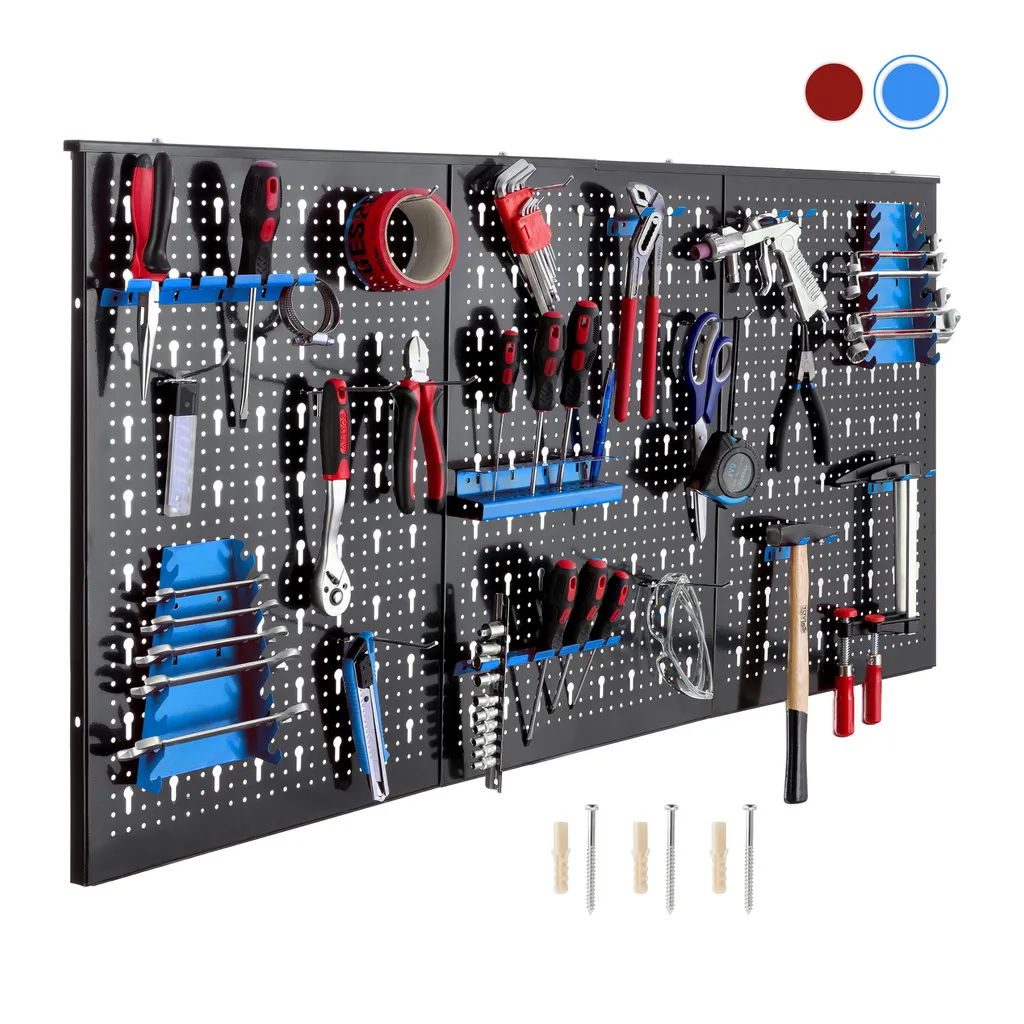 AREBOS Paroi à Outils 3 Pièces avec 17 Crochets 117,6x59,5 cm Bleu