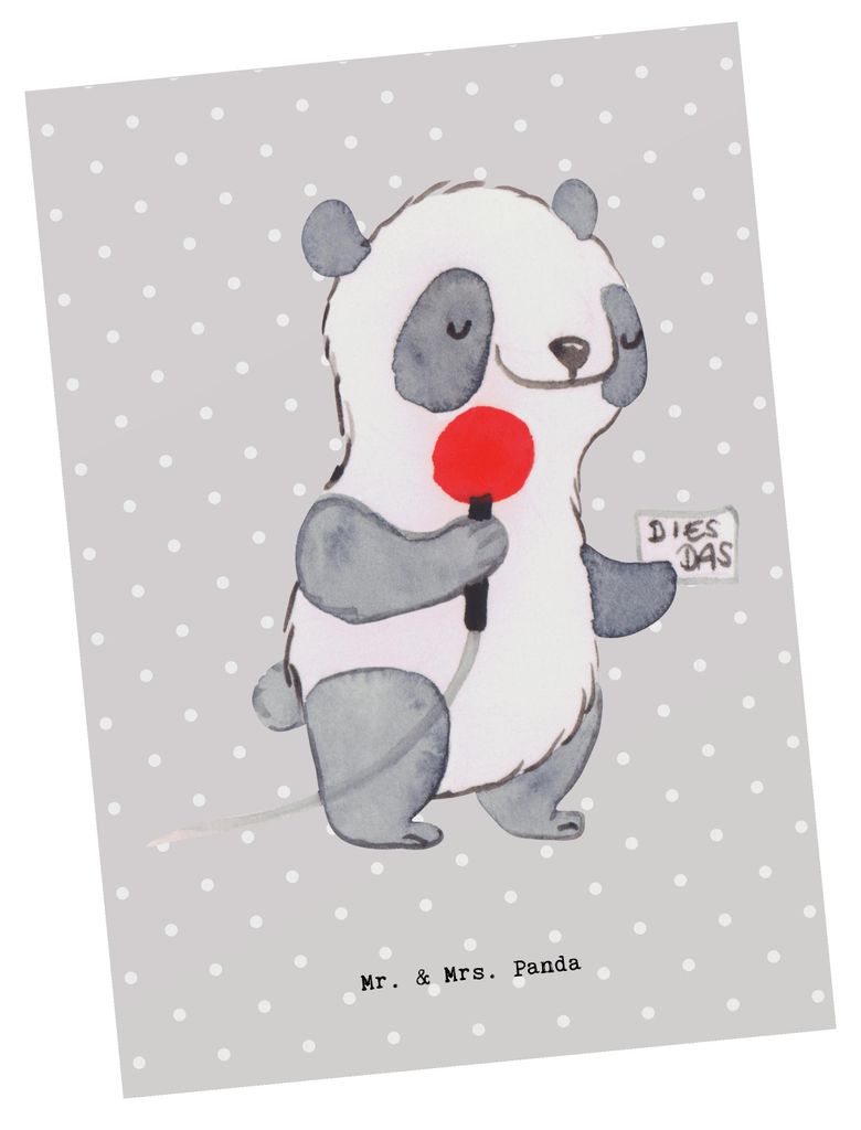 Mr. & Mrs. Panda Postkarte Pressereferent Herz - Grau Pastell - Geschenk, Studium, Presseagentur, Postkarten, Fotokarte, bildkarte, Ausbildung, Leh...