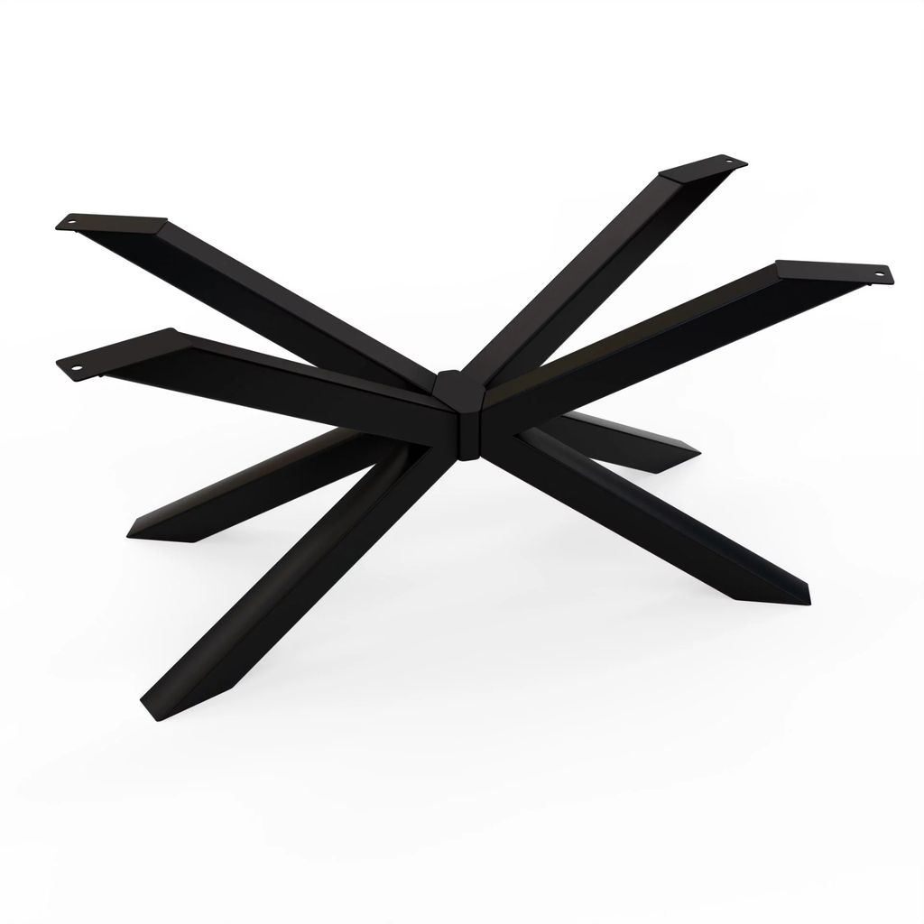 A black metal table base with a spider-like design, shown on a white background.