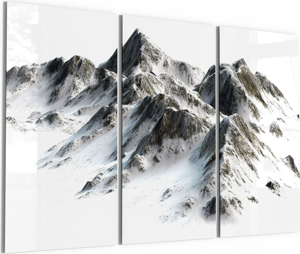 DEQORI Glasbild Echtglas 3x50x100 cm 'Verschneites Bergmassiv' Wandbilder XXL groß