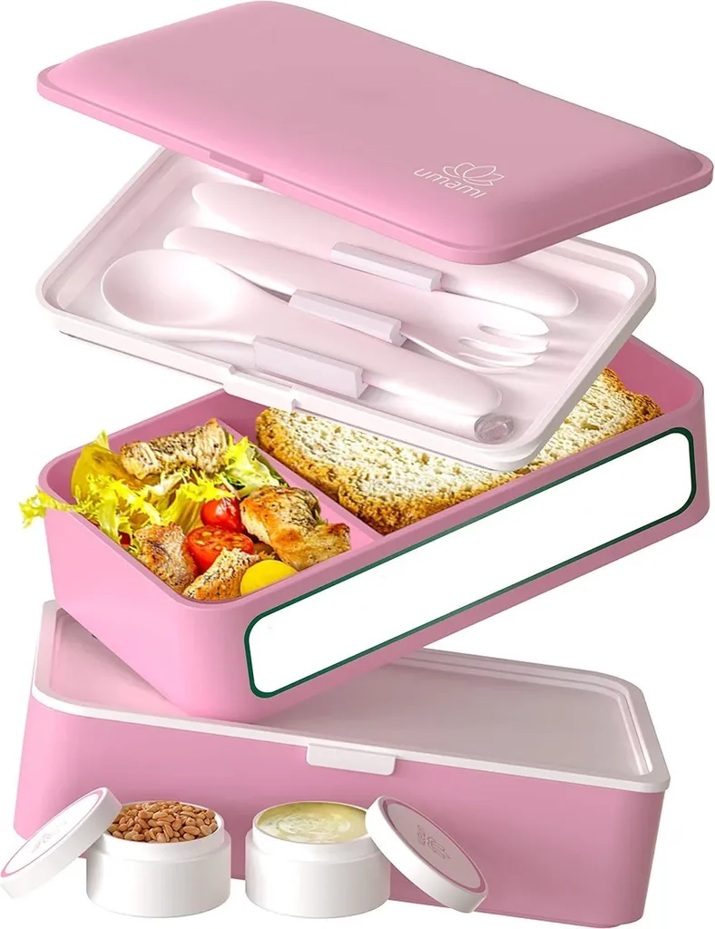 Bento Box Per Bambini E Adulti Da 900ml Con 3 Scomparti E Posate – Contenitore Portapranzo A Prova Di Perdite, Adatto A Microonde